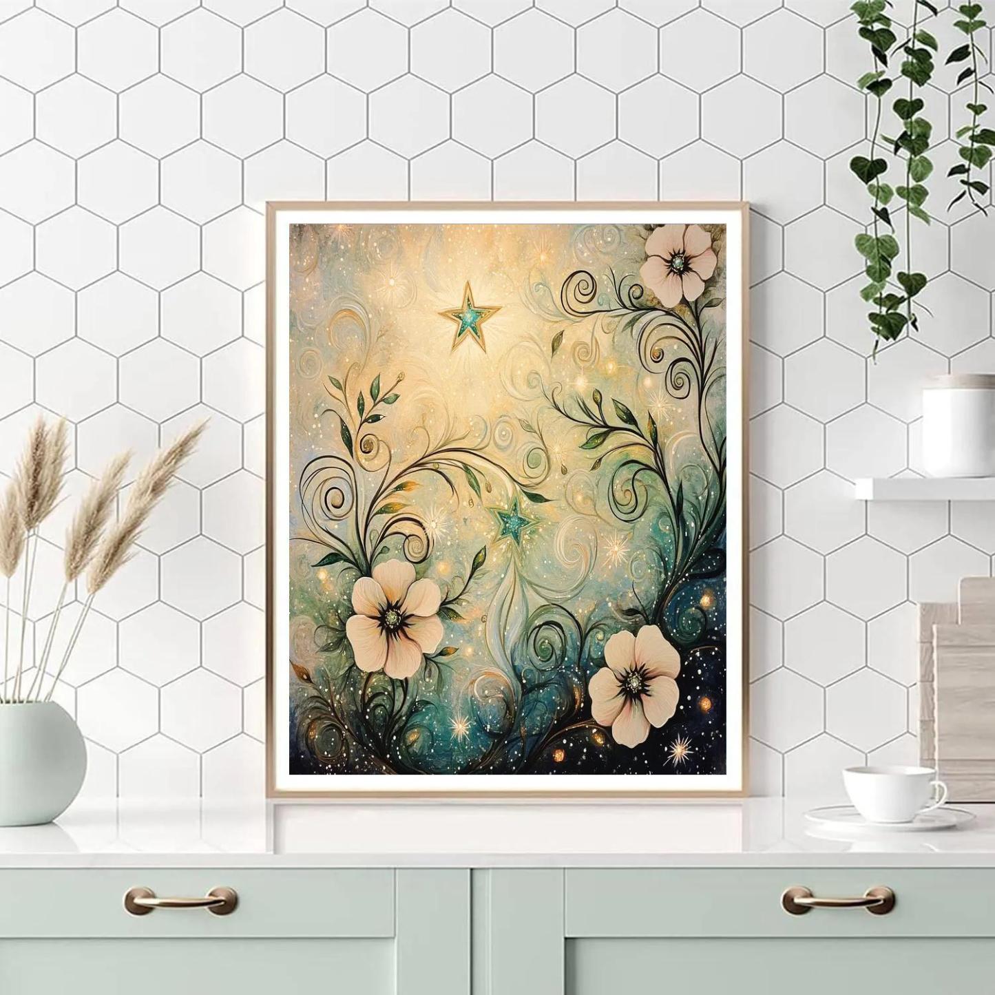 Alphonse Mucha Inspired Celestial Bloom Patterns paint by color