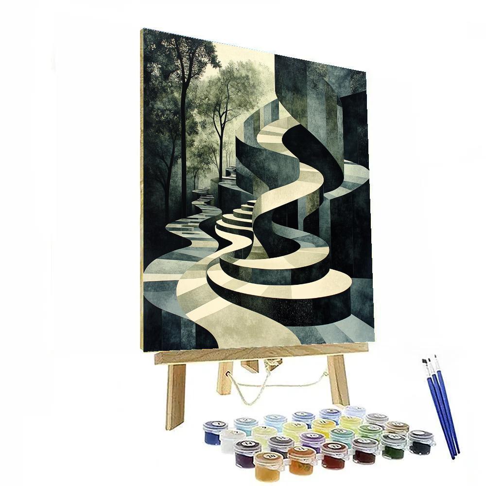 M.C. Escher Inspired Infinite Staircase Of Foliage Numbered painting kits