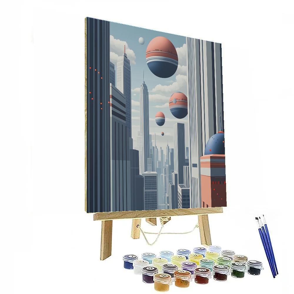René Magritte Inspired Dreamlike Cityscape DIY paint by numbers