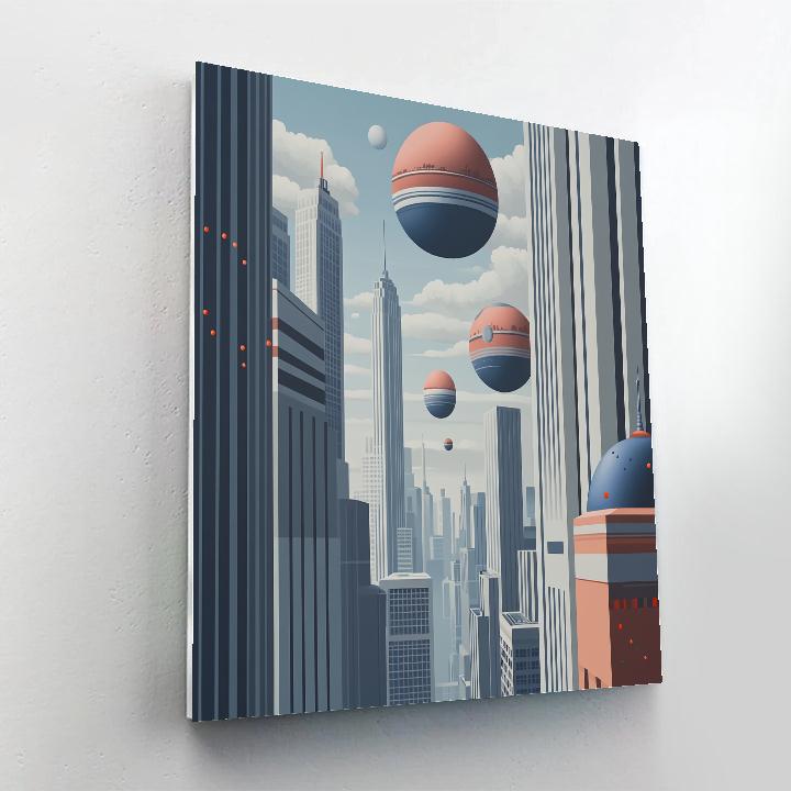 René Magritte Inspired Dreamlike Cityscape DIY paint by numbers