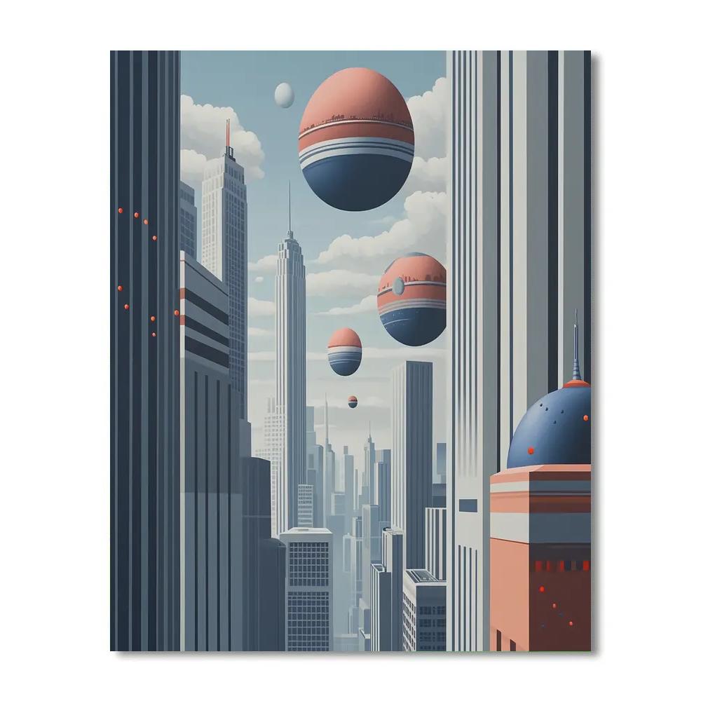 René Magritte Inspired Dreamlike Cityscape DIY paint by numbers