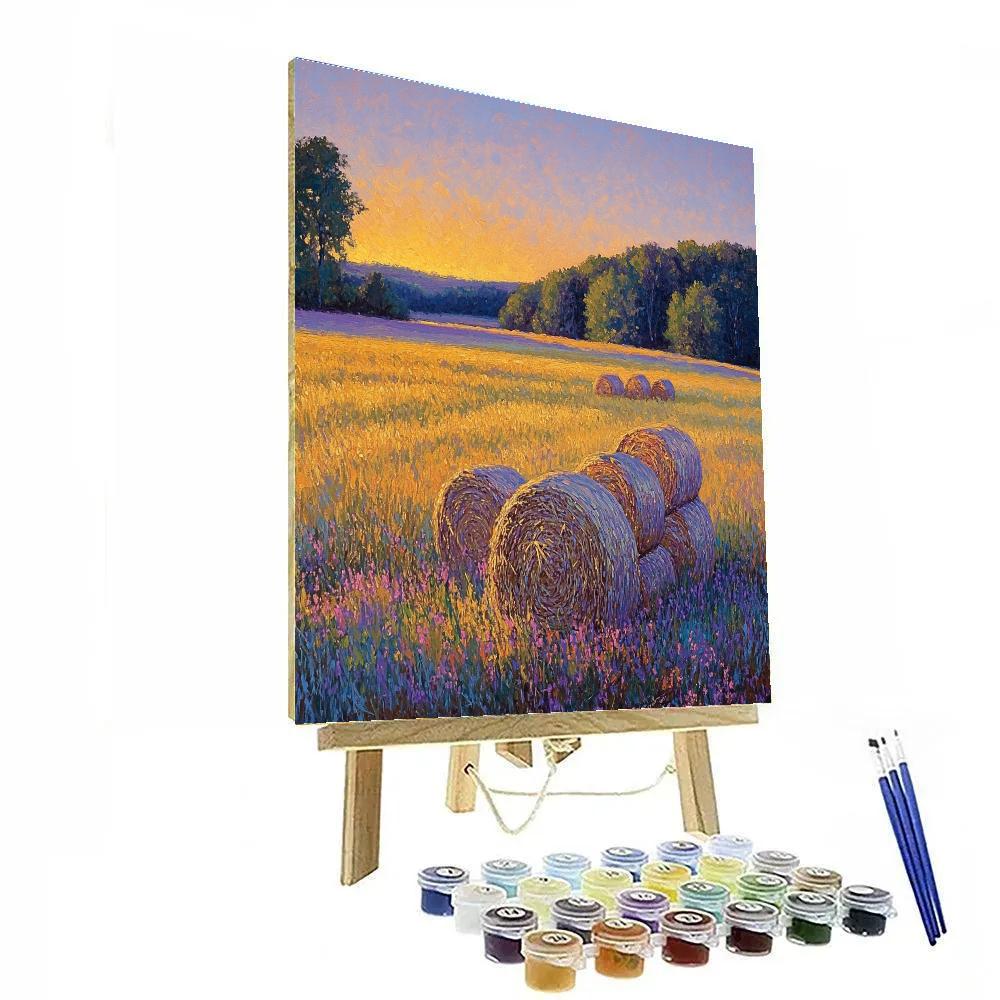 Claude Monet Inspired Haystacks At Lavender Dusk paint by numbers