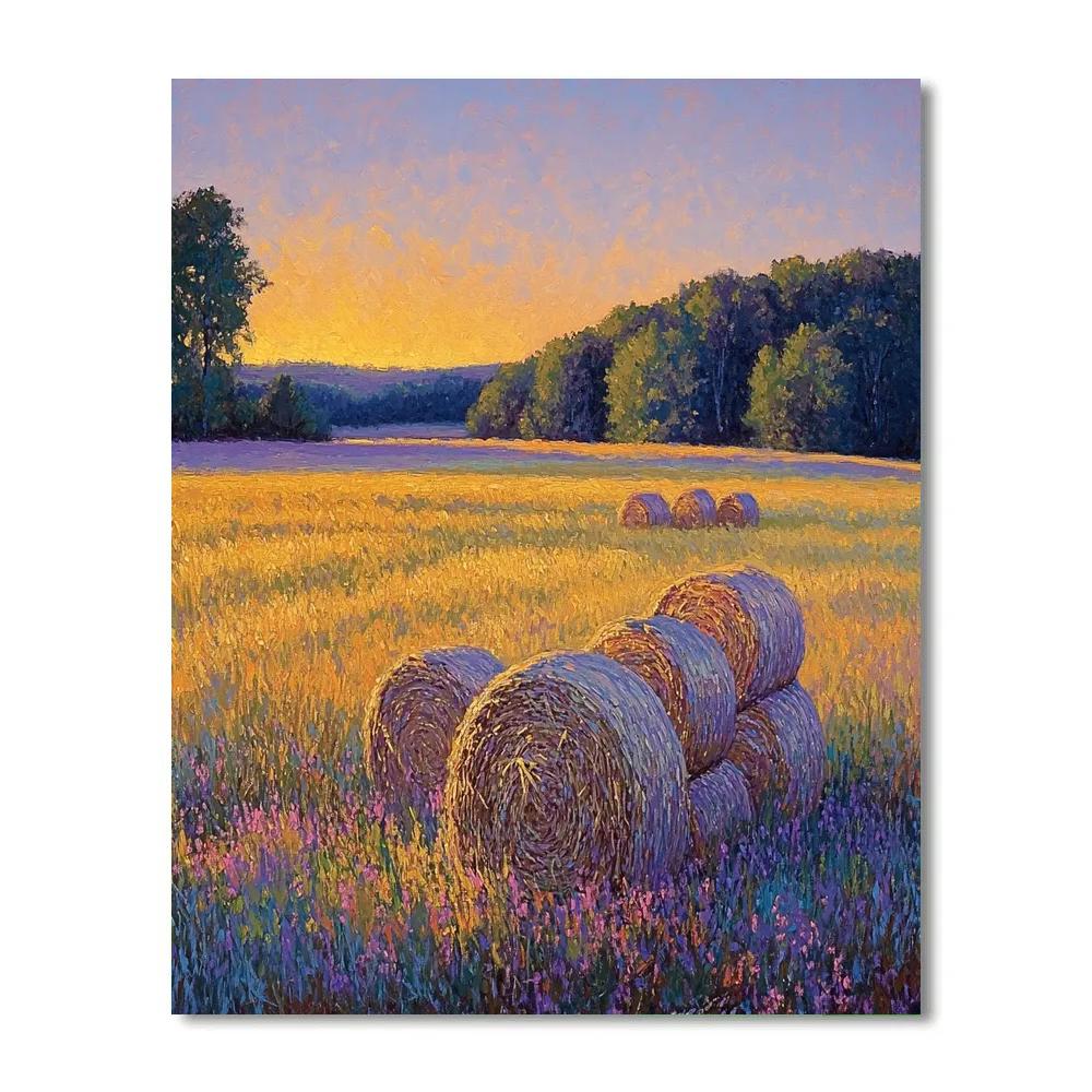 Claude Monet Inspired Haystacks At Lavender Dusk paint by numbers
