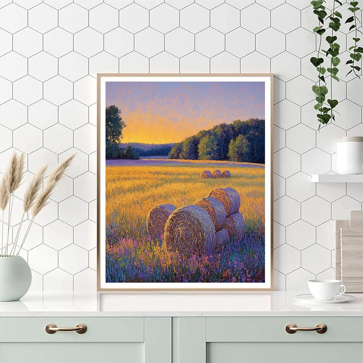 Claude Monet Inspired Haystacks At Lavender Dusk paint by numbers