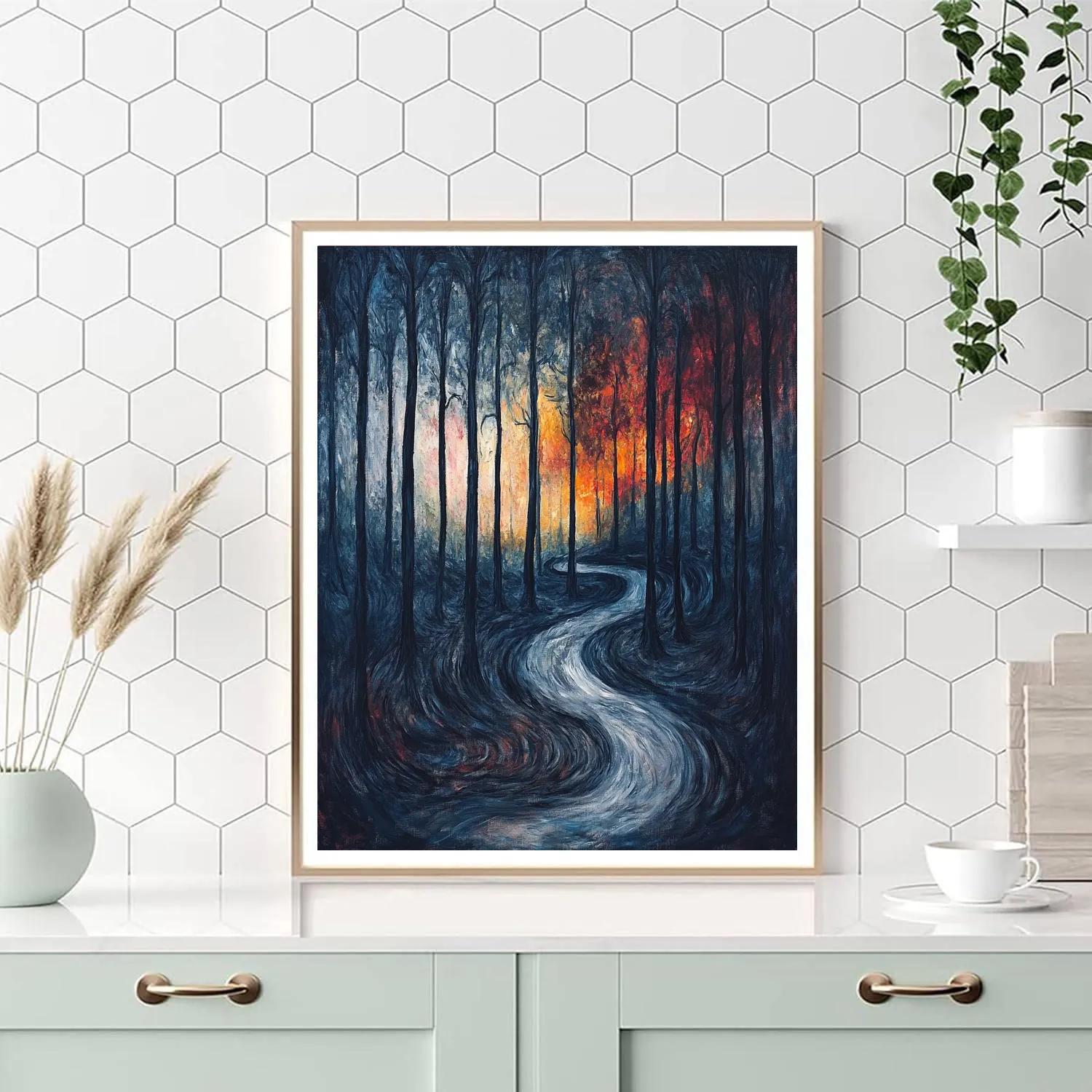 Edvard Munch Inspired Emotional Forest Scene Number painting