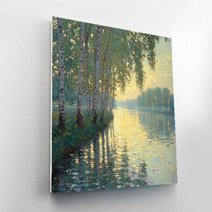 Claude Monet Inspired Riverbank Poplar Study At Dawn DIY paint by numbers