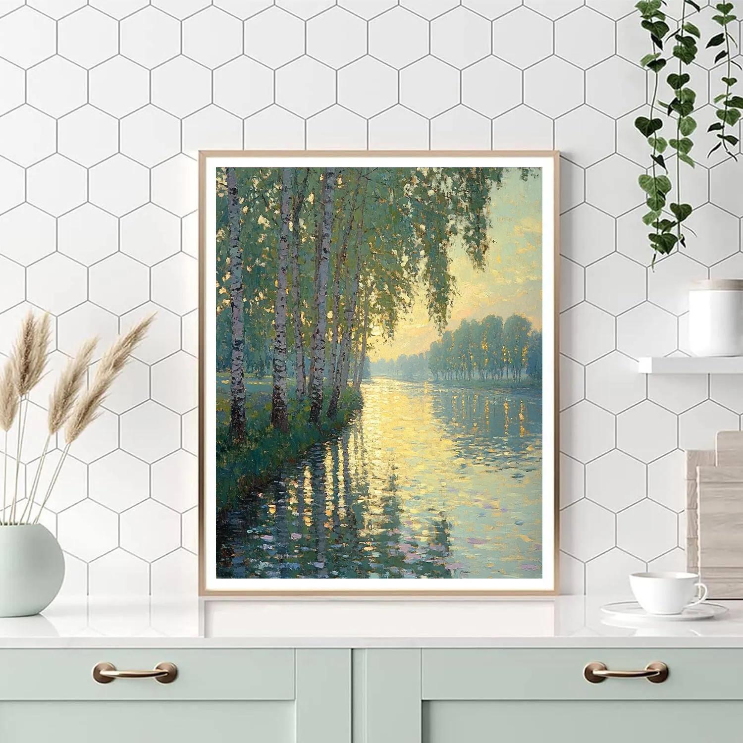 Claude Monet Inspired Riverbank Poplar Study At Dawn DIY paint by numbers