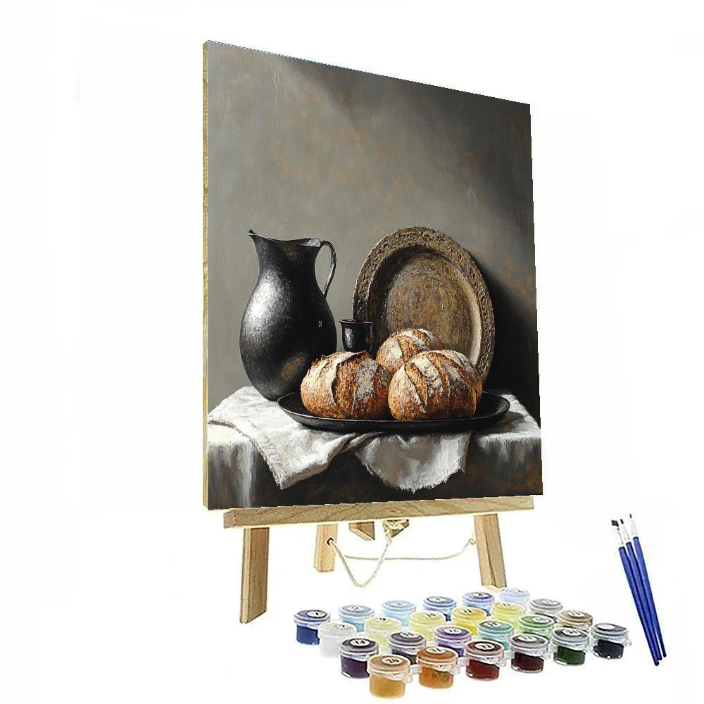 Diego Velázquez Inspired Rustic Bread Wine and Pewter Composition - DIY Painting By Numbers Kit