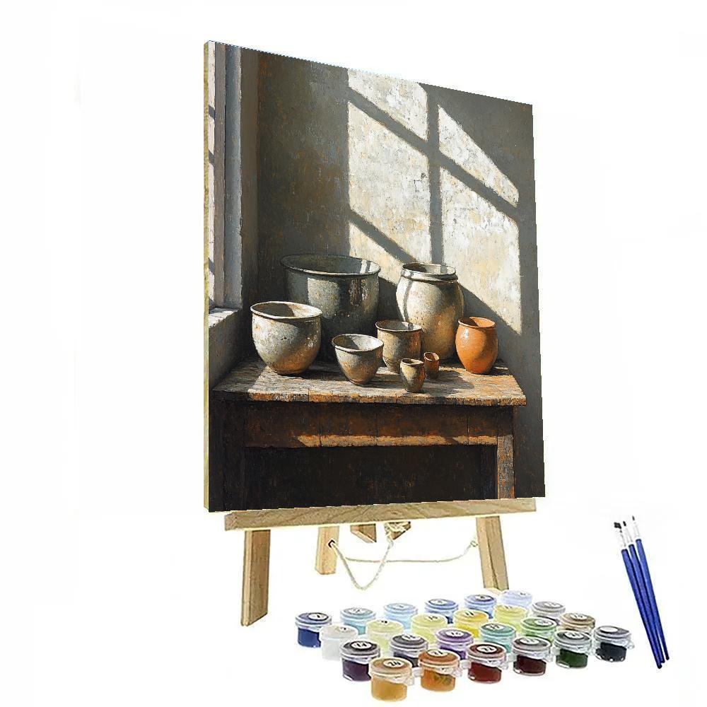 Diego Velázquez Inspired Kitchen Still Life With Ceramic Vessels paint by color