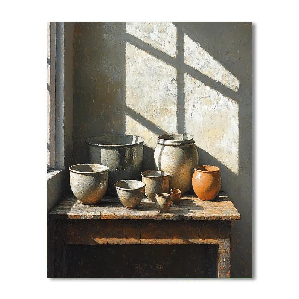 Diego Velázquez Inspired Kitchen Still Life With Ceramic Vessels paint by color