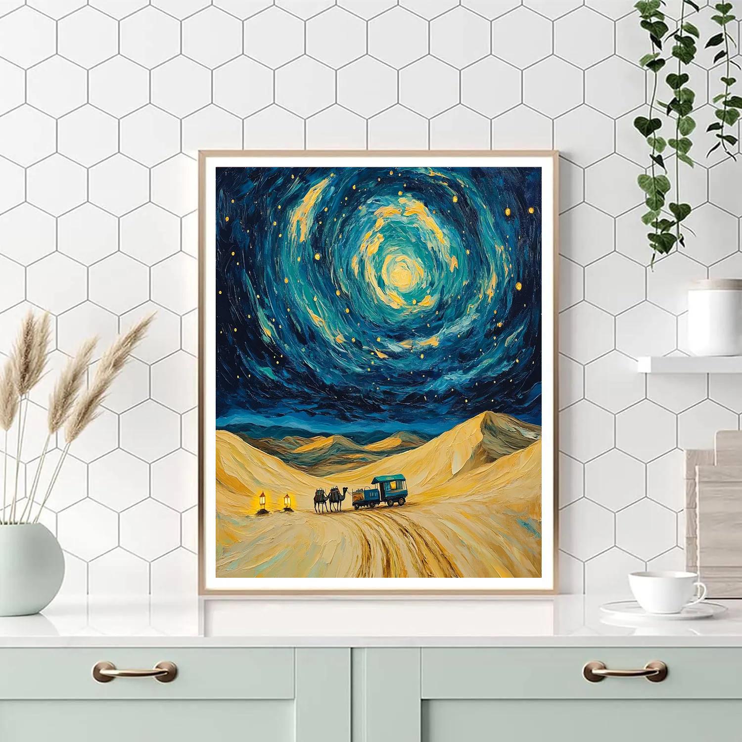 Van Gogh Inspired Starry Desert Caravan Number painting