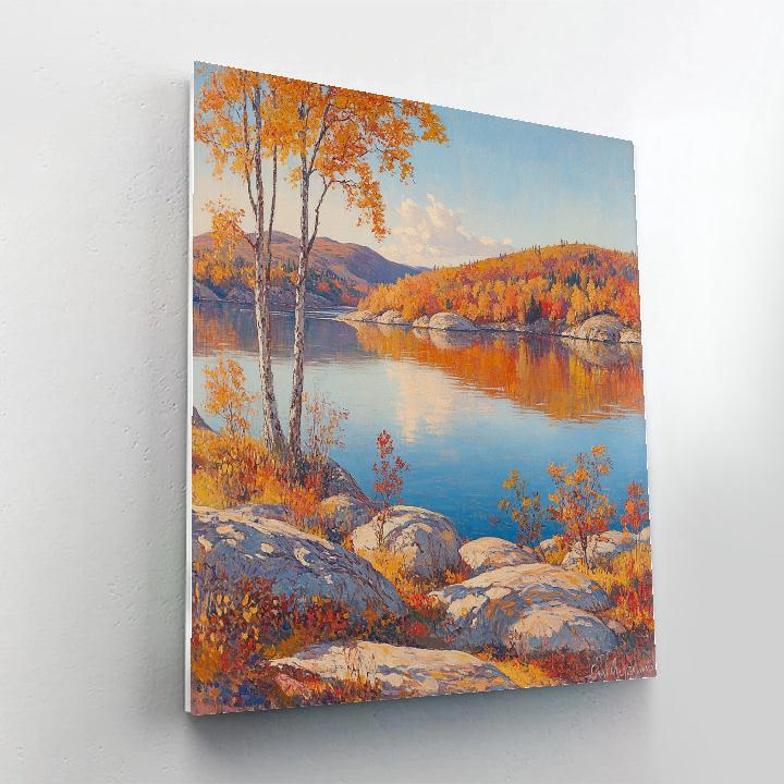 Franklin Carmichael Inspired Golden Autumn Lake Reflection Paint by numbers art