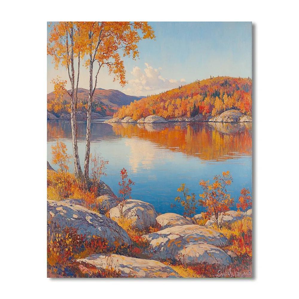 Franklin Carmichael Inspired Golden Autumn Lake Reflection Paint by numbers art