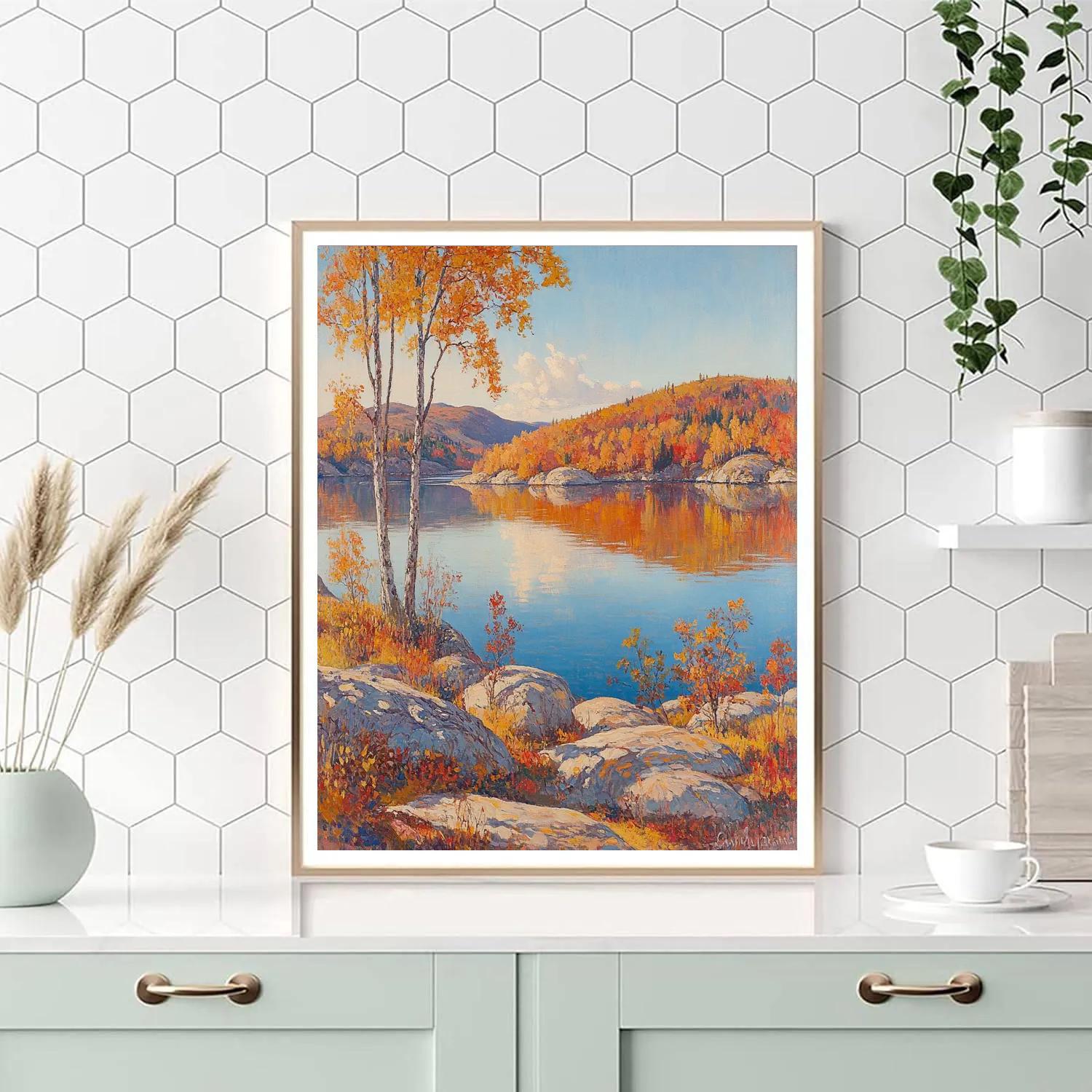 Franklin Carmichael Inspired Golden Autumn Lake Reflection Paint by numbers art