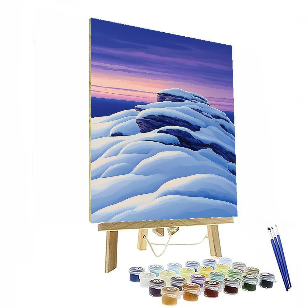 Franklin Carmichael Inspired Winter Twilight On Snowy Outcrop paint by number