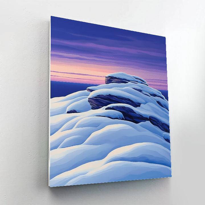 Franklin Carmichael Inspired Winter Twilight On Snowy Outcrop paint by number
