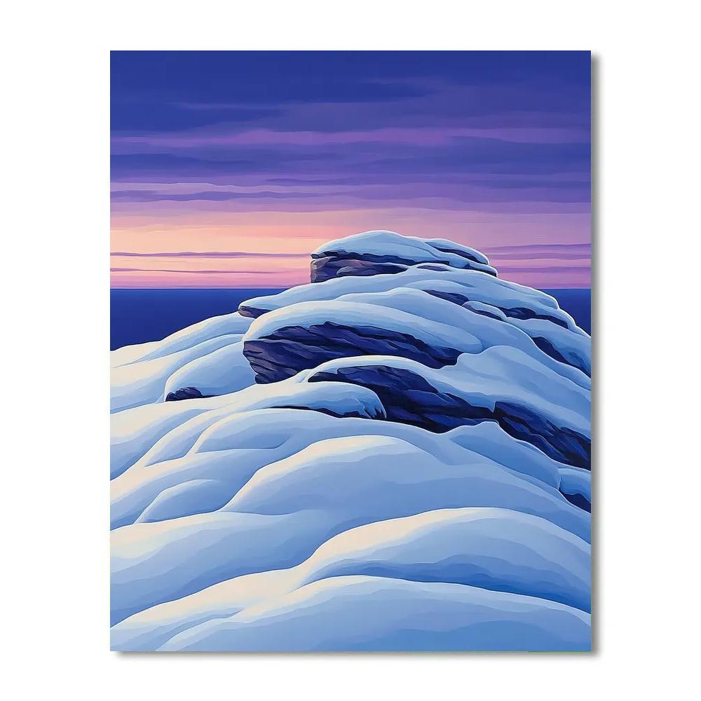 Franklin Carmichael Inspired Winter Twilight On Snowy Outcrop paint by number