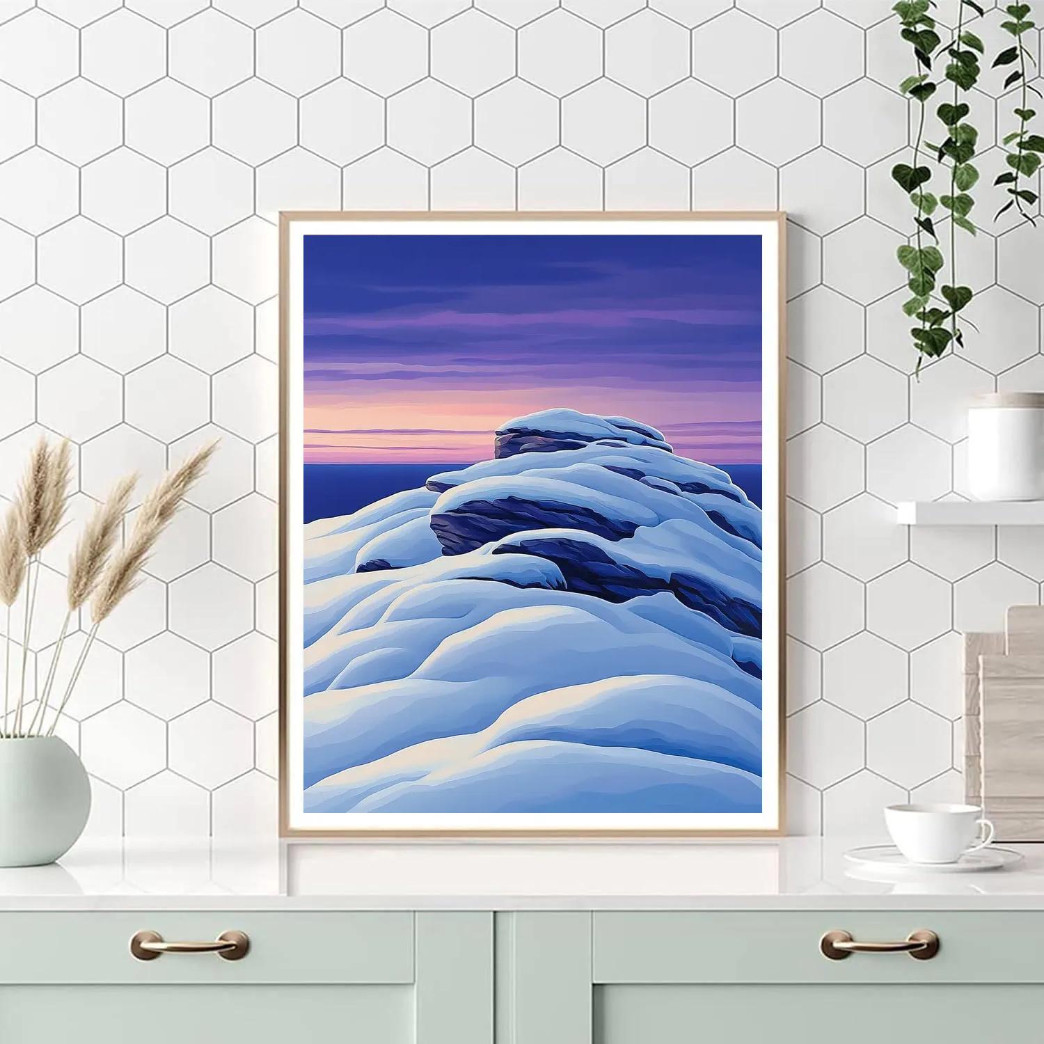 Franklin Carmichael Inspired Winter Twilight On Snowy Outcrop paint by number