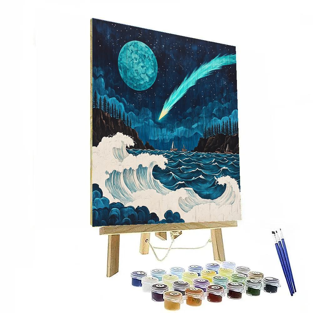Hokusai Inspired Comet Above Stormy Sea Numbered painting kits