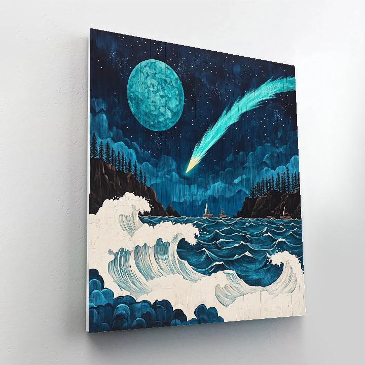 Hokusai Inspired Comet Above Stormy Sea Numbered painting kits