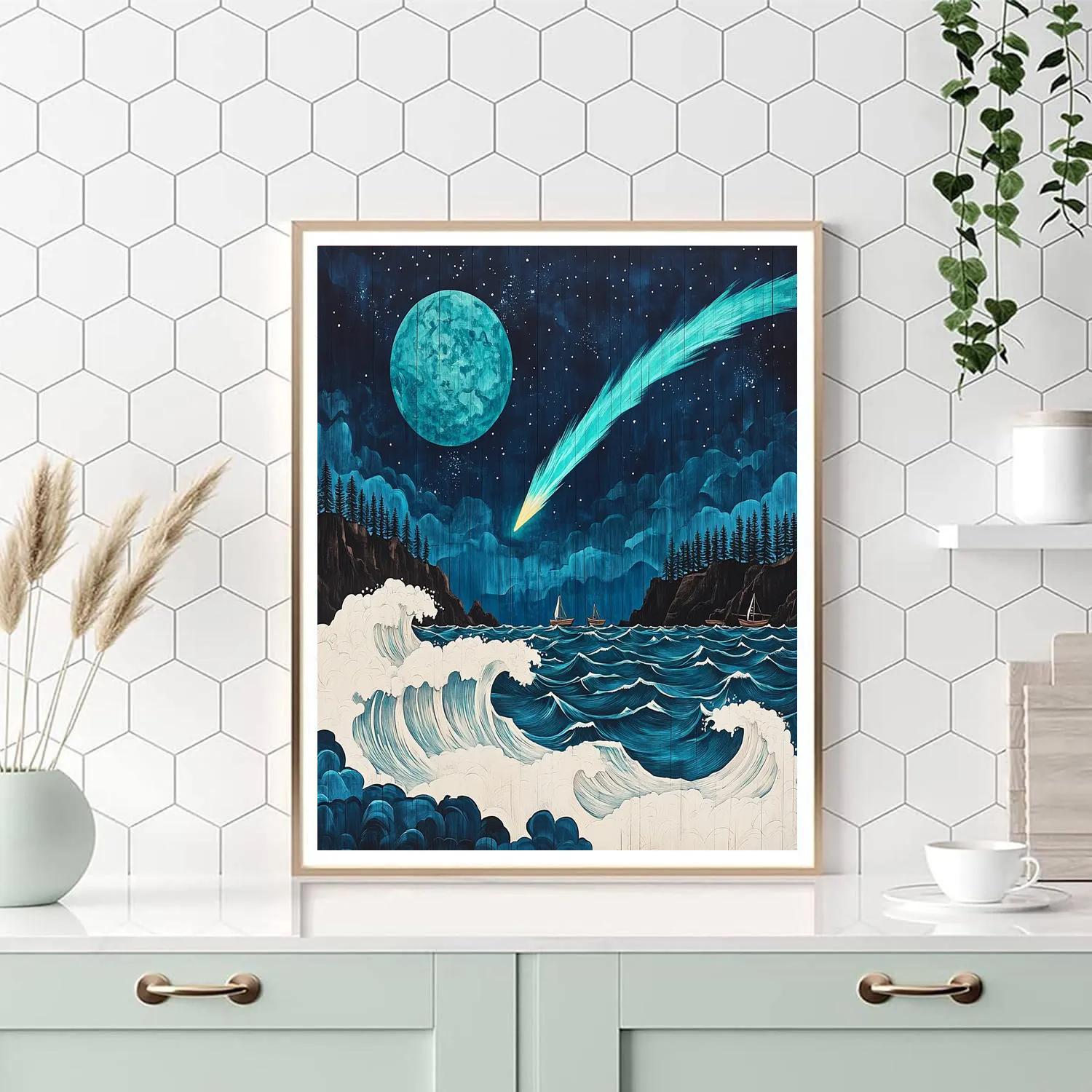 Hokusai Inspired Comet Above Stormy Sea Numbered painting kits