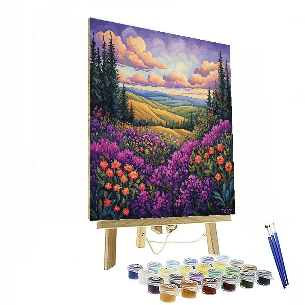 J. E. H. MacDonald Inspired Meadow Of Wildflowers And Clouds paint by number
