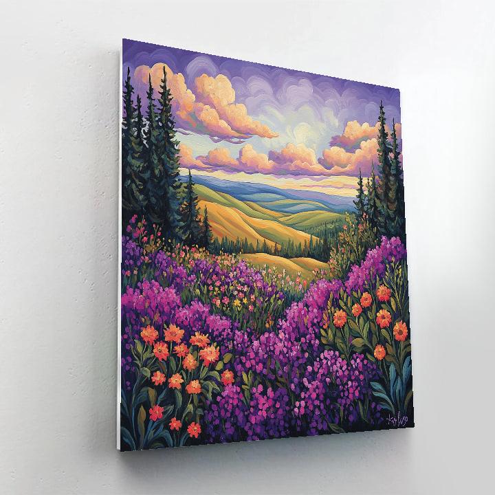 J. E. H. MacDonald Inspired Meadow Of Wildflowers And Clouds paint by number