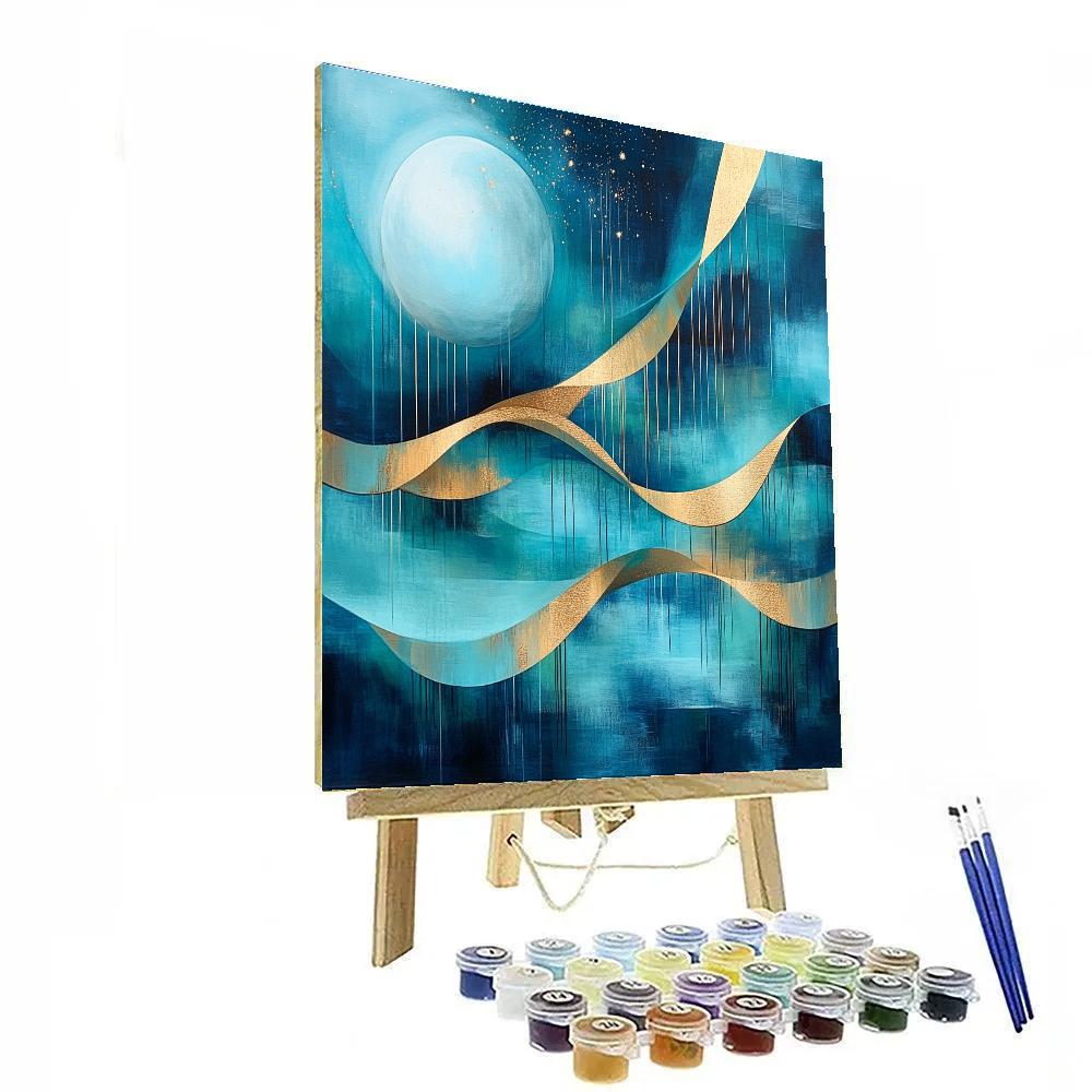 Jackson Pollock Inspired Lunar Rhythm In Turquoise And Gold painting number kit