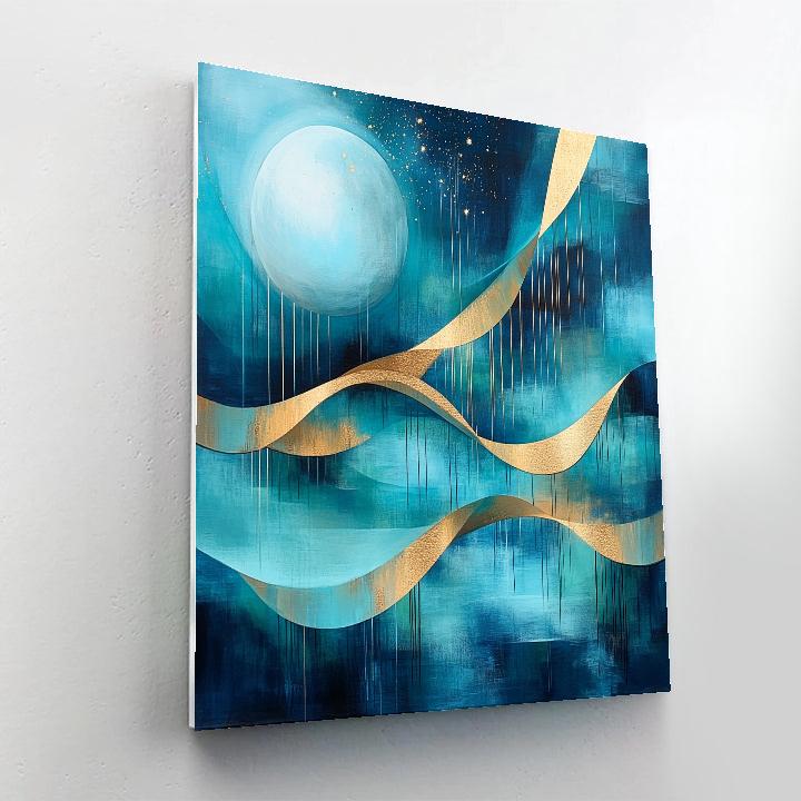 Jackson Pollock Inspired Lunar Rhythm In Turquoise And Gold painting number kit