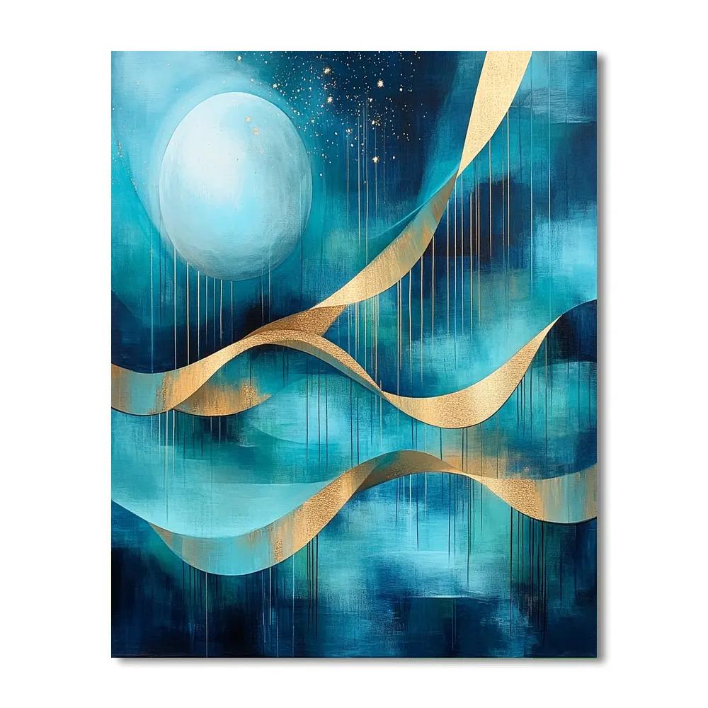 Jackson Pollock Inspired Lunar Rhythm In Turquoise And Gold painting number kit