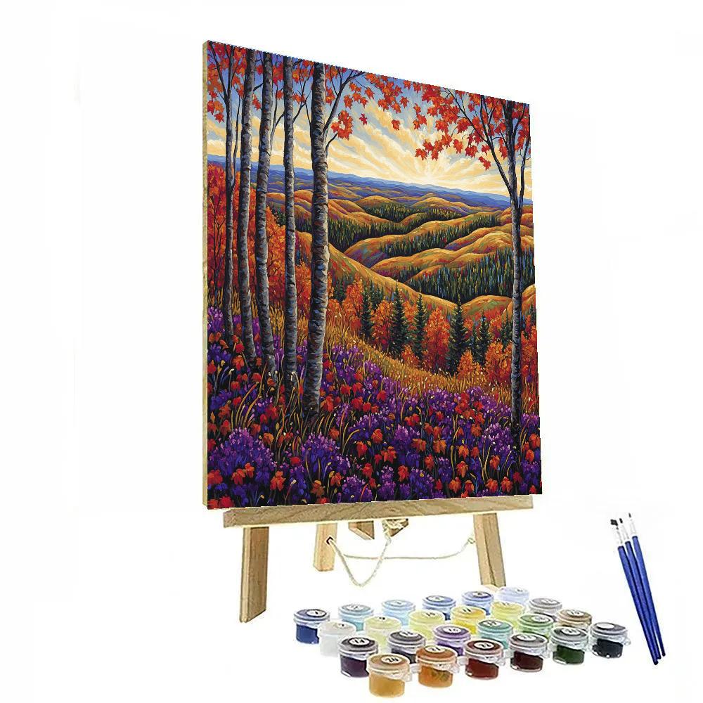 J. E. H. MacDonald Inspired Autumn Blaze Across Algoma Hills paint by numbers