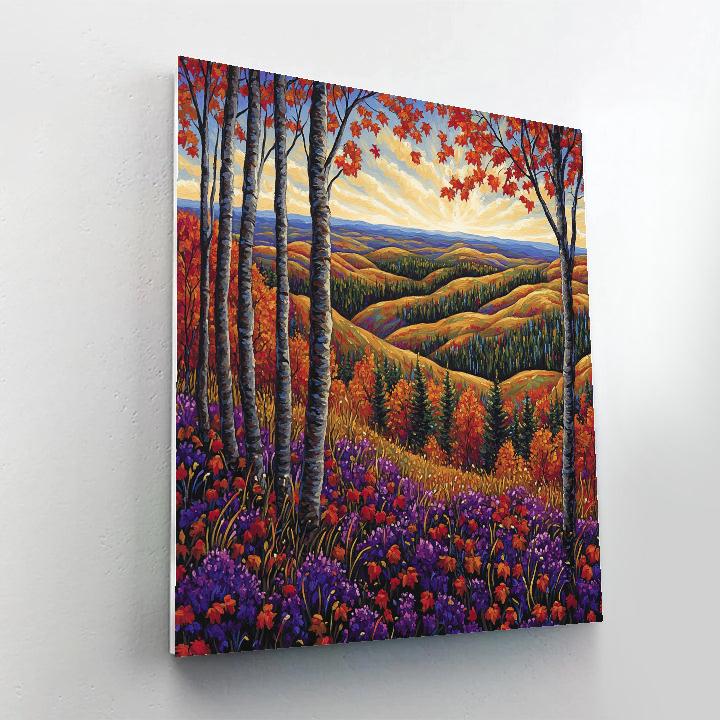 J. E. H. MacDonald Inspired Autumn Blaze Across Algoma Hills paint by numbers