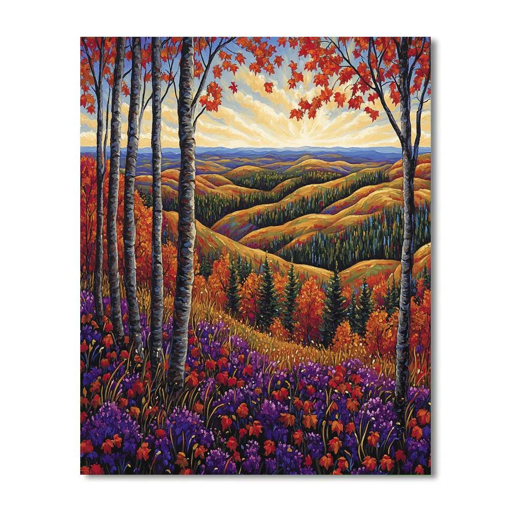 J. E. H. MacDonald Inspired Autumn Blaze Across Algoma Hills paint by numbers