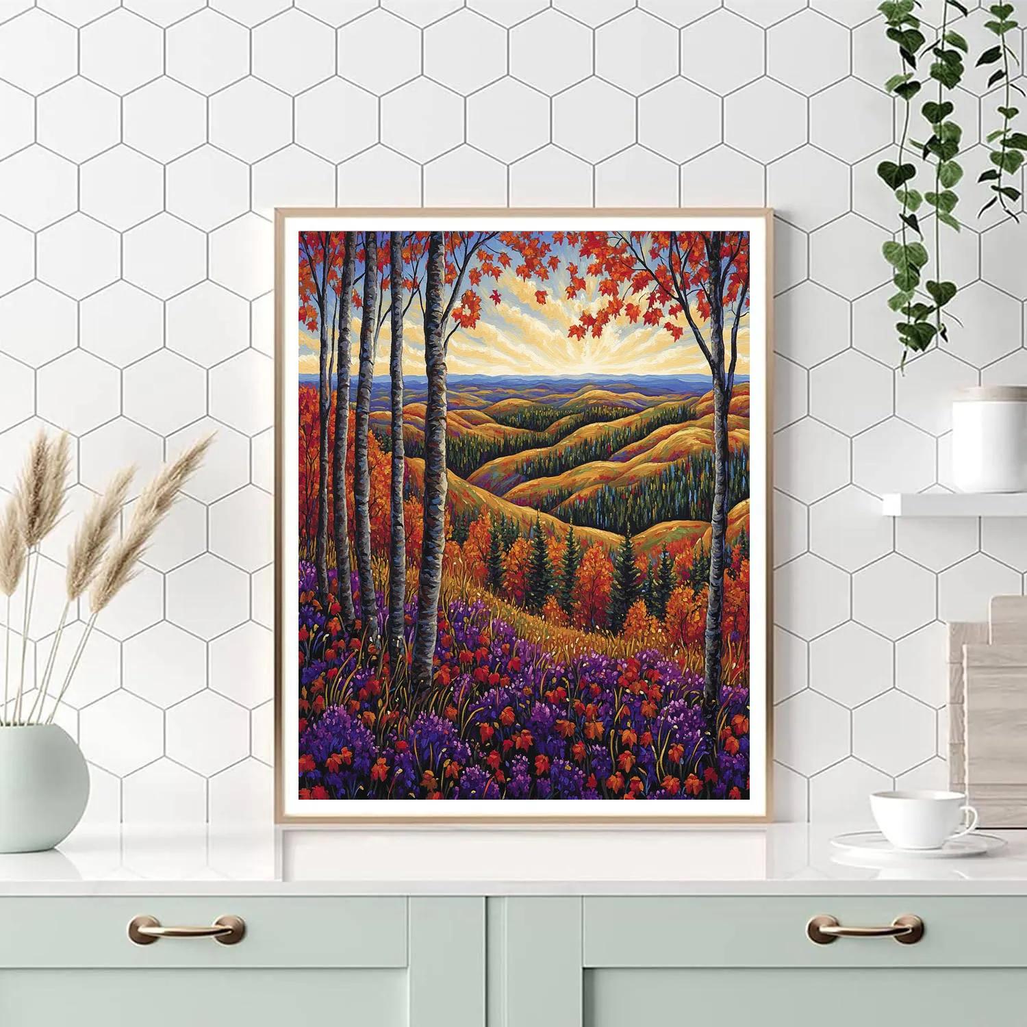 J. E. H. MacDonald Inspired Autumn Blaze Across Algoma Hills paint by numbers