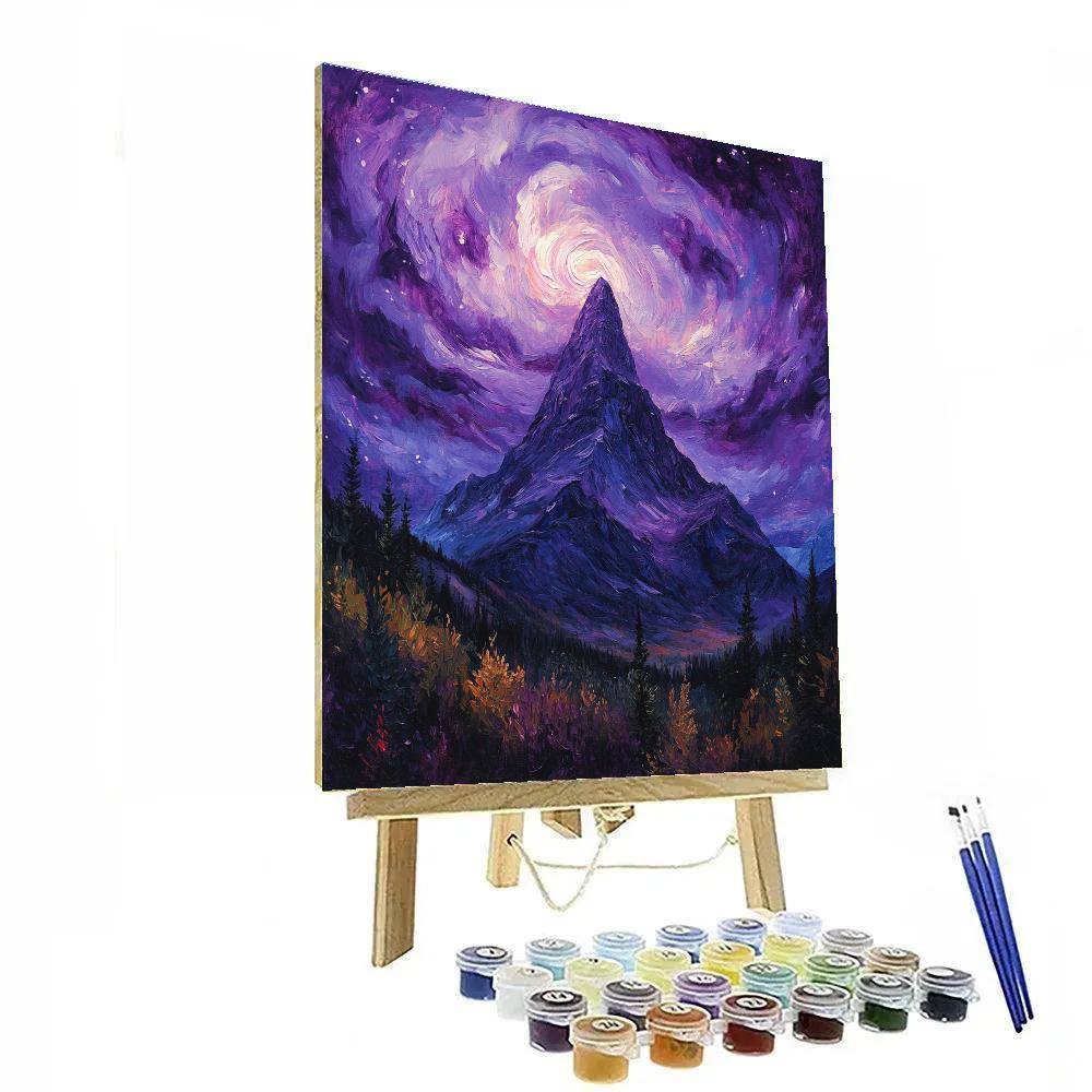 Frederick Varley Inspired Brooding Mountain Beneath Radiant Violet Sky paint by numbers