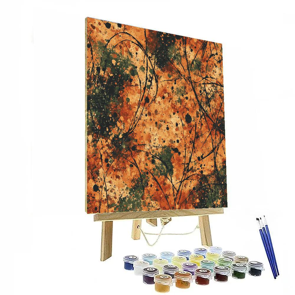 Jackson Pollock Inspired Autumnal Web Of Burnt Sienna And Ochre paint by color