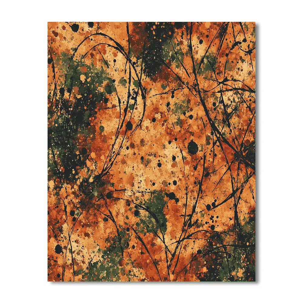 Jackson Pollock Inspired Autumnal Web Of Burnt Sienna And Ochre paint by color