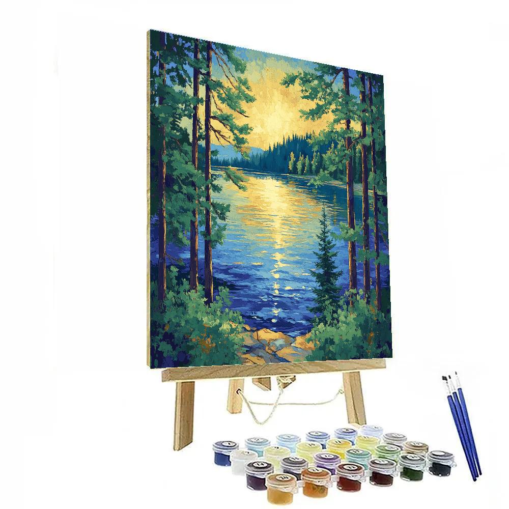 J. E. H. MacDonald Inspired Shimmering Pine-Framed Northern Lake Painting by numbers kit