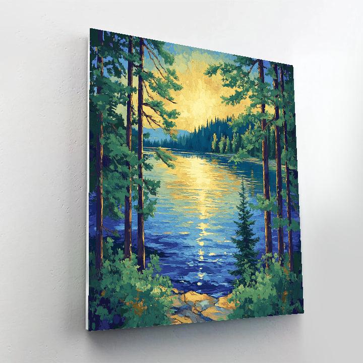 J. E. H. MacDonald Inspired Shimmering Pine-Framed Northern Lake Painting by numbers kit