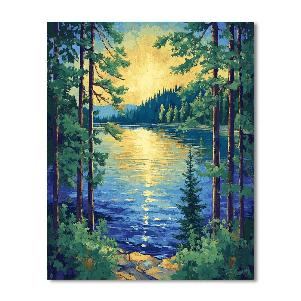 J. E. H. MacDonald Inspired Shimmering Pine-Framed Northern Lake Painting by numbers kit