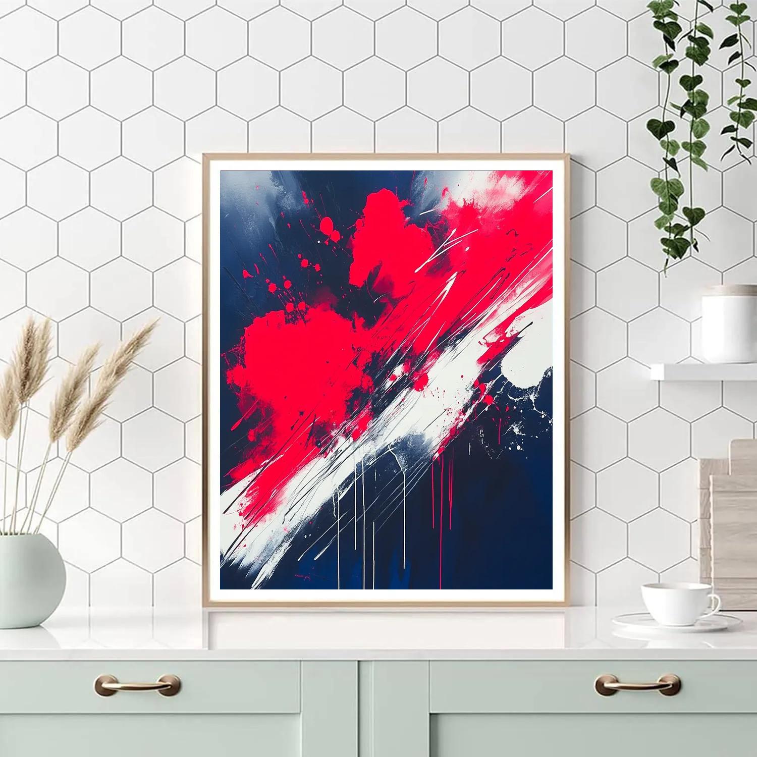 Jackson Pollock Inspired Electric Storm In Crimson And Navy Blue DIY paint by numbers