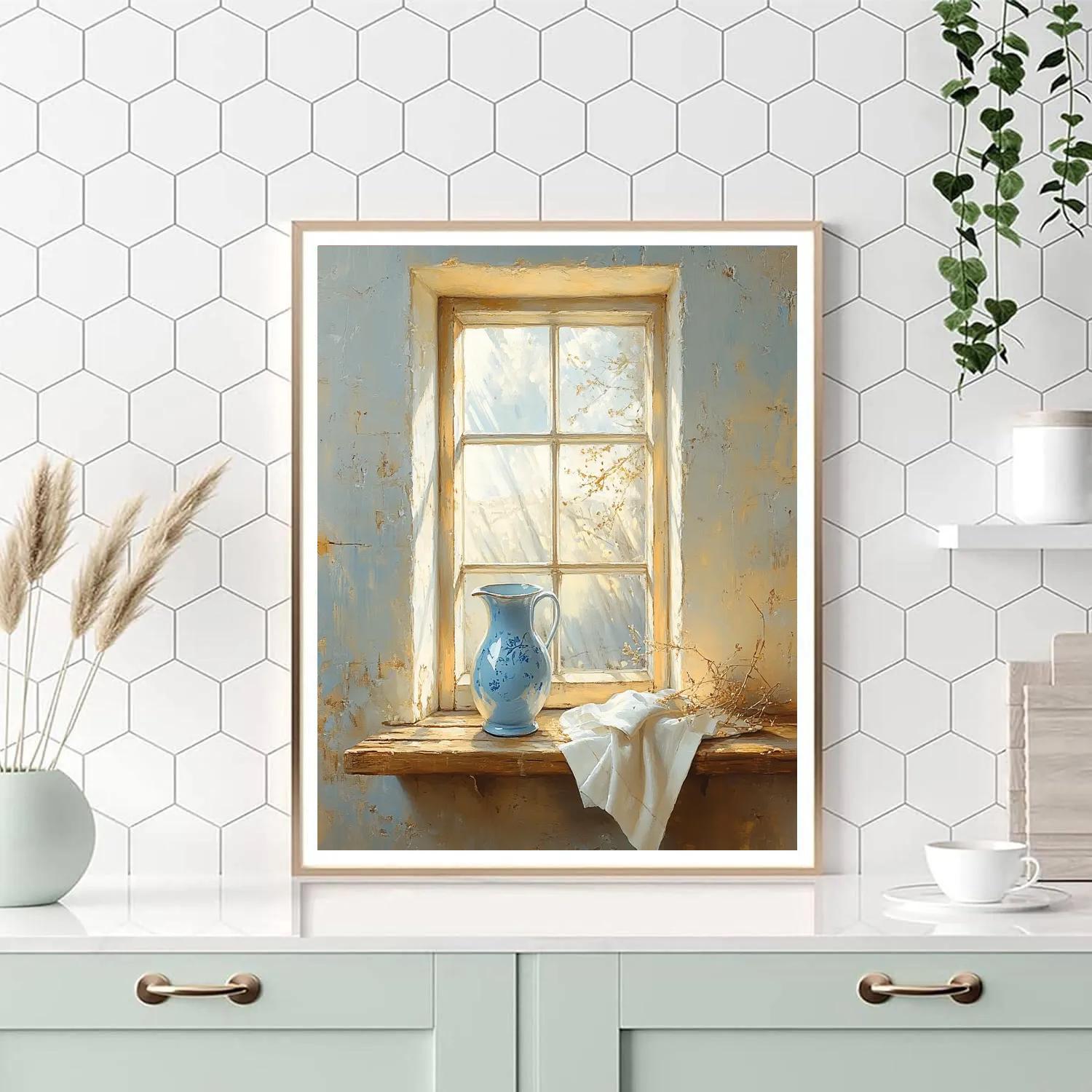 Johannes Vermeer Inspired Luminous Delft Window With Blue Jug paint by numbers