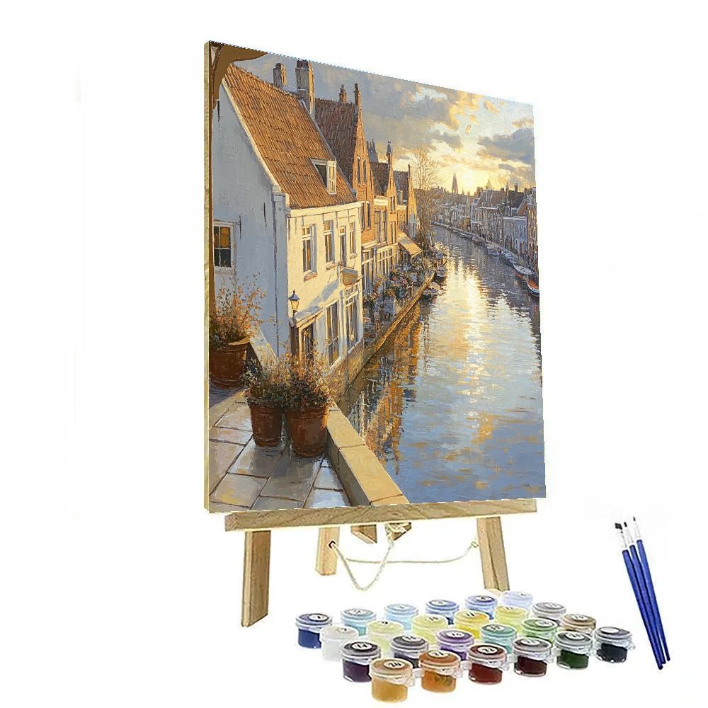 Johannes Vermeer Inspired Golden Sunbeam Across Delft Rooftops paint by number