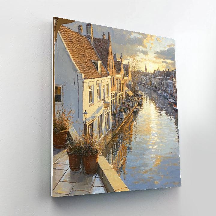 Johannes Vermeer Inspired Golden Sunbeam Across Delft Rooftops paint by number