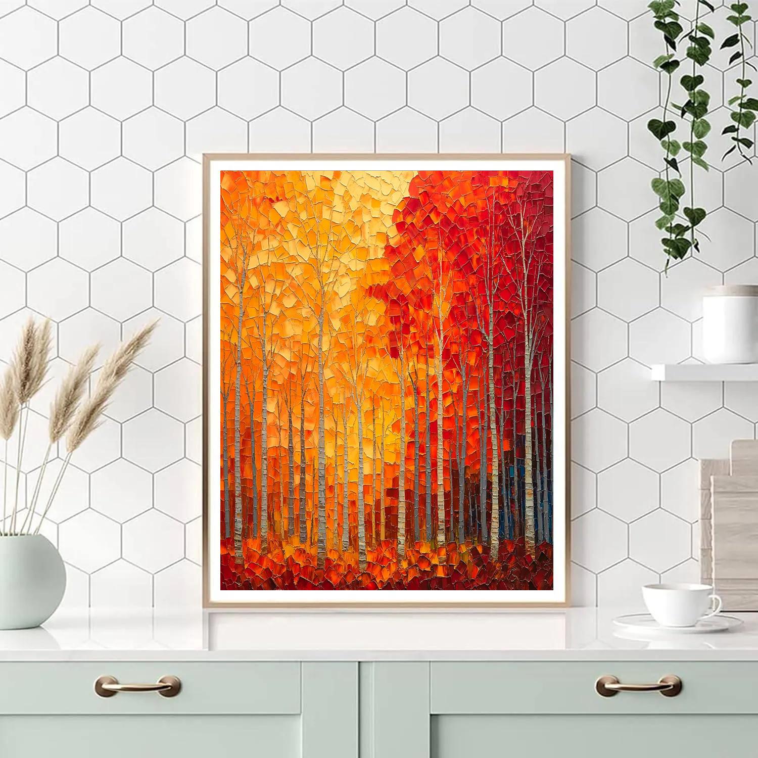 Jean-Paul Riopelle Inspired Fiery Autumn Forest Tessellation Numbered painting kits