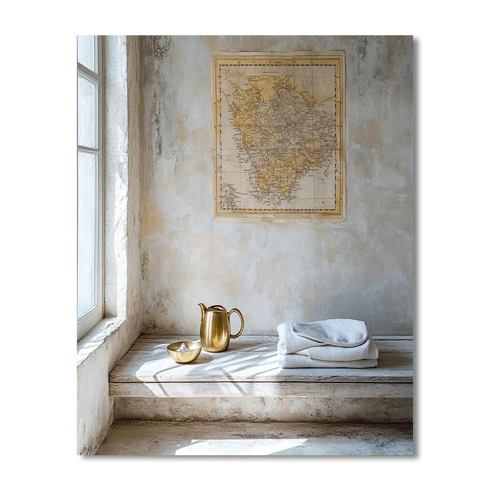 Johannes Vermeer Inspired Quiet Table With Map And Brass Pitcher painting number kit