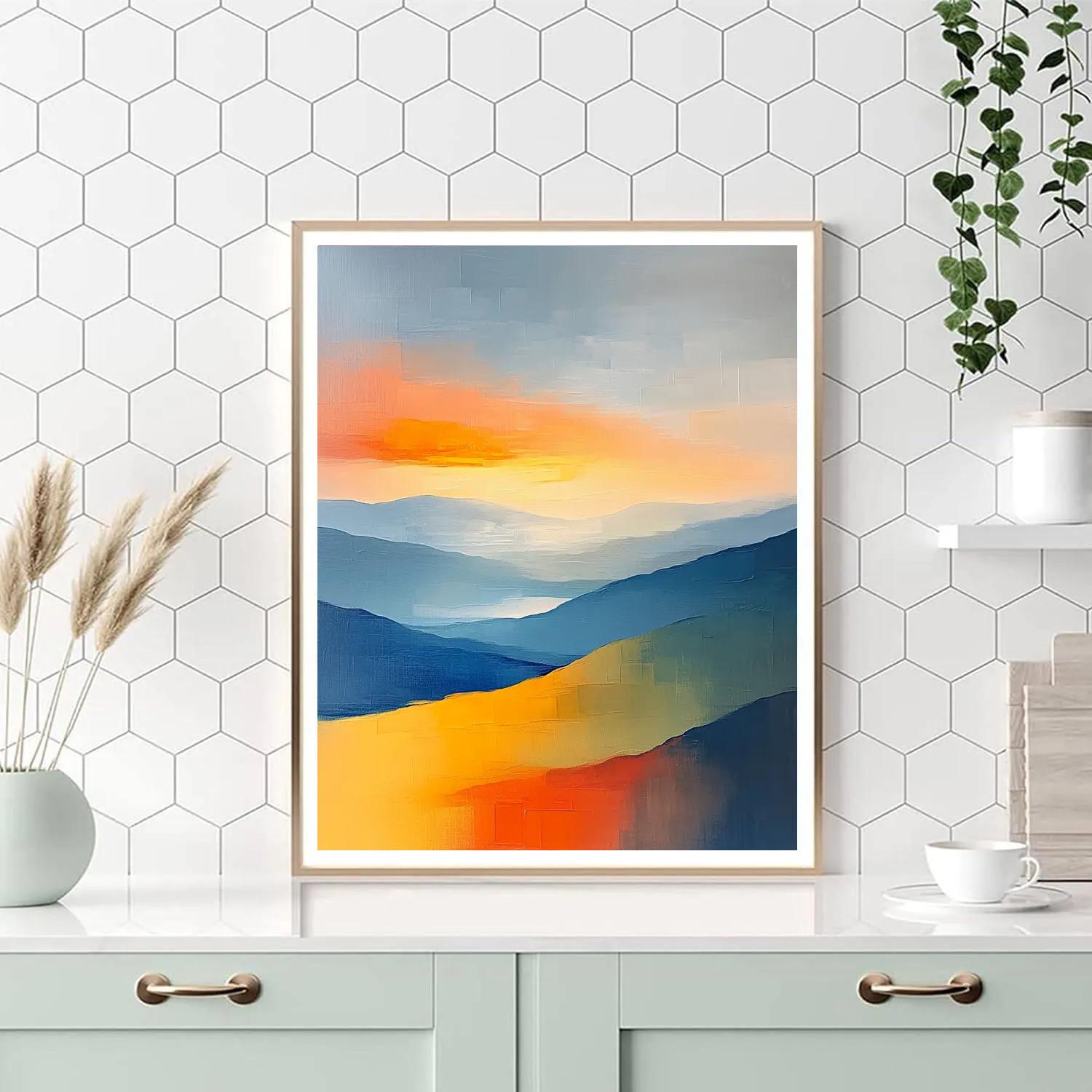 Jean-Paul Riopelle Inspired Vibrant Dawn Over Abstract Landscape DIY paint by numbers