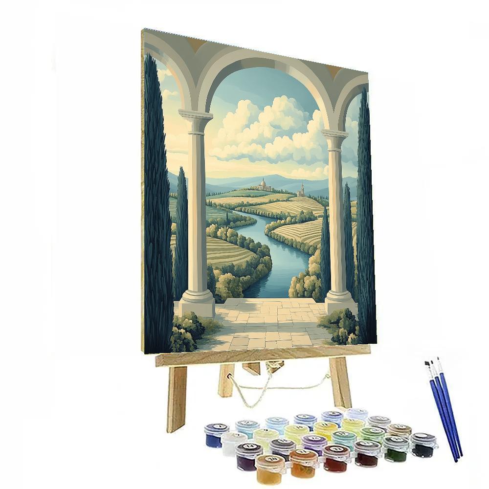 Raphael Inspired Countryside With Classical Archways painting number kit