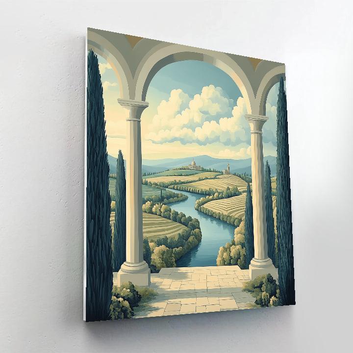 Raphael Inspired Countryside With Classical Archways painting number kit