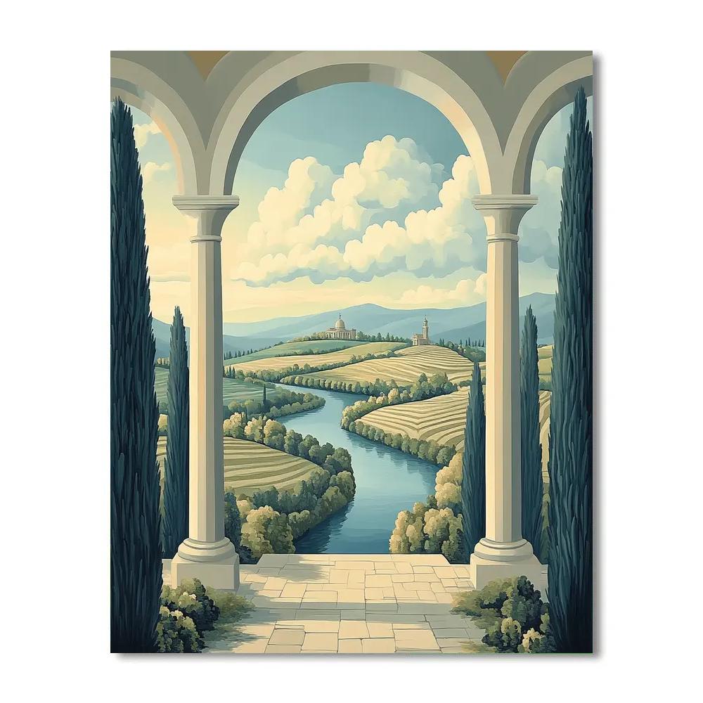 Raphael Inspired Countryside With Classical Archways painting number kit